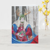 詳細ポートレートのケルトのホリーキング カード (黄色い花)