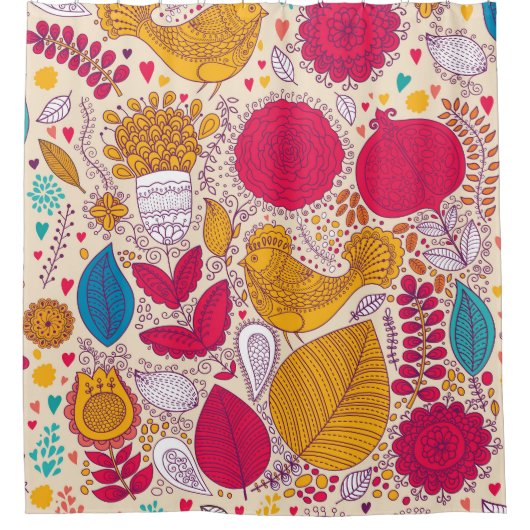 詳細ヴィンテージ花柄デザイン シャワーカーテン (正面)