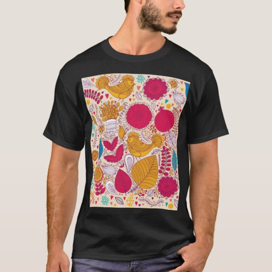 詳細ヴィンテージ花柄デザイン Tシャツ (正面)