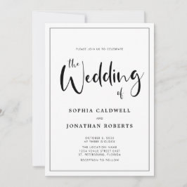 詳細付きのオールインワン カリグラフィー ボーダー ウェディング 招待状