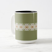 詳細付きパターン(の模様が)ある緑 ツートーンマグカップ (正面左)