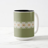 詳細付きパターン(の模様が)ある緑 ツートーンマグカップ (正面右)