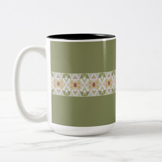 詳細付きパターン(の模様が)ある緑 ツートーンマグカップ (左)