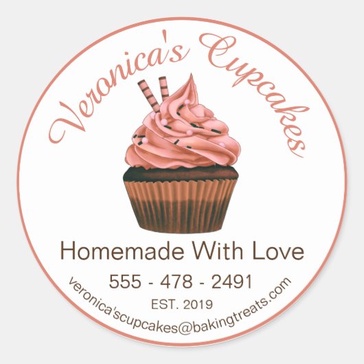 詳細入り茶色のカップケ連絡ーキ ラウンドシール (正面)