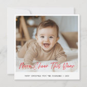 詳細応援今年のベビーおもしろいクリスマスフォトレッド シーズンカード (正面)