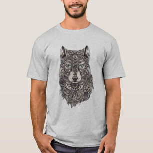 詳細抽象芸術ウルフヘッドイラストレーション Tシャツ