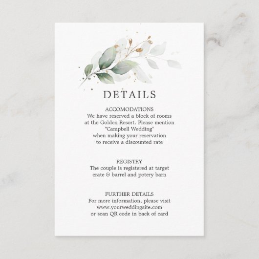 詳細植物緑化金ゴールド結婚のQRコード エンクロージャーカード (正面)