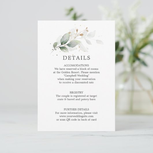 詳細植物緑化金ゴールド結婚のQRコード エンクロージャーカード (スタンド正面)