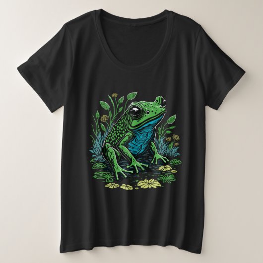 詳細池カエル プラスサイズTシャツ (デザイン正面)