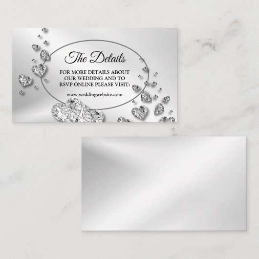 詳細結婚の銀光沢ハートエレガント エンクロージャーカード (正面/裏面)