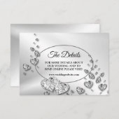 詳細結婚の銀光沢ハートエレガント エンクロージャーカード (正面/裏面)