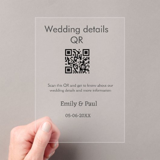 詳細結婚のWebサイトはQRをスキャンするカップル名 アクリル招待状 (インサイチュ (ポータブル))
