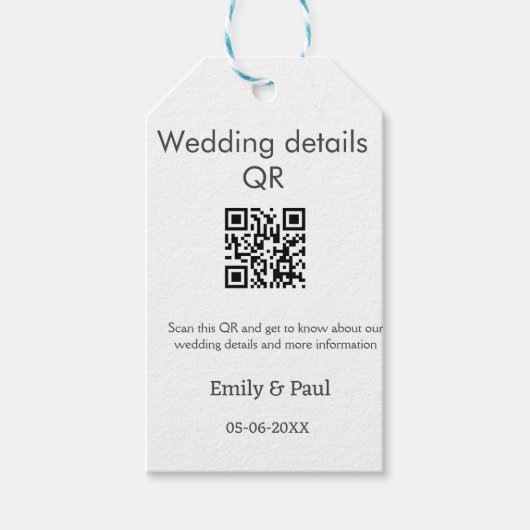 詳細結婚のWebサイトはQRをスキャンするカップル名 ギフトタグ (正面)