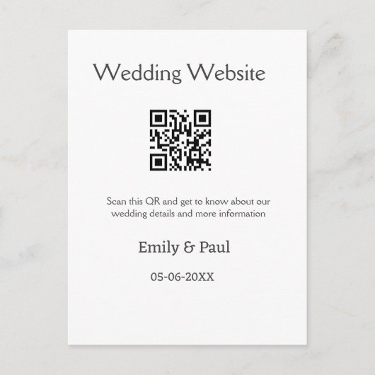 詳細結婚のWebサイトはQRをスキャンするカップル名 ポストカード (正面)