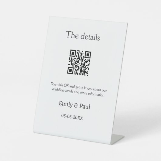 詳細結婚のWebサイトはQRをスキャンするカップル名 台座サイン (正面)