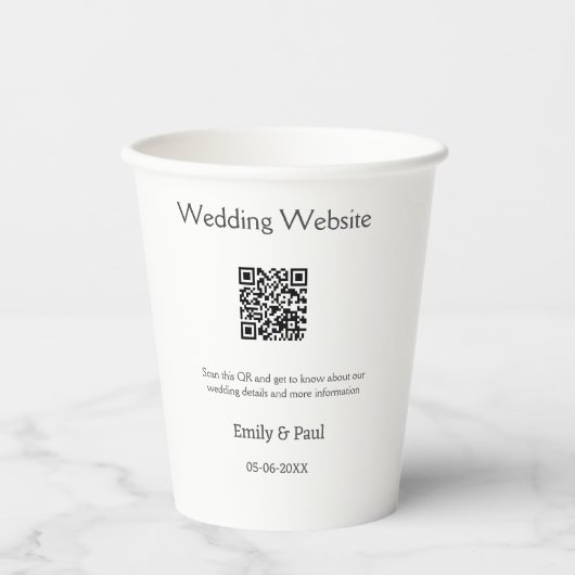 詳細結婚のWebサイトはQRをスキャンするカップル名 紙コップ (正面)