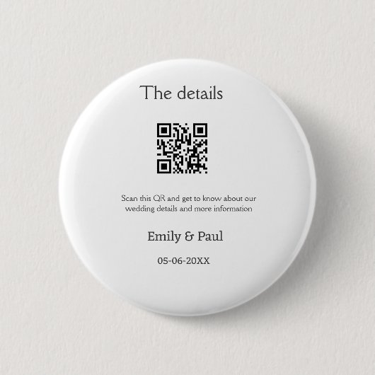 詳細結婚のWebサイトはQRをスキャンするカップル名 缶バッジ (正面)