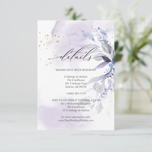 詳細3 エレガントなバイオレットの水彩画の葉 招待状 (スタンド正面)
