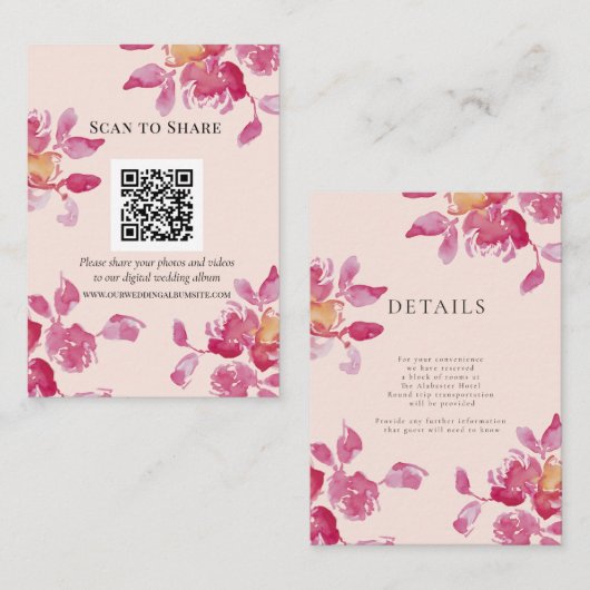 詳細/スキャンから共有ピンクローズウォーター結婚カラー エンクロージャーカード (正面/裏面)