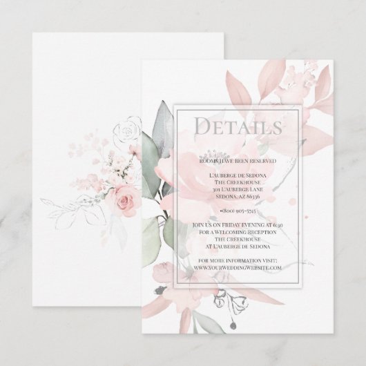 詳細 | ピンクの水彩ローズのブッシュ 招待状 (正面/裏面)