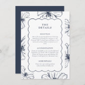 詳細 |青い裏地の花のパター結婚ン エンクロージャーカード (正面/裏面)