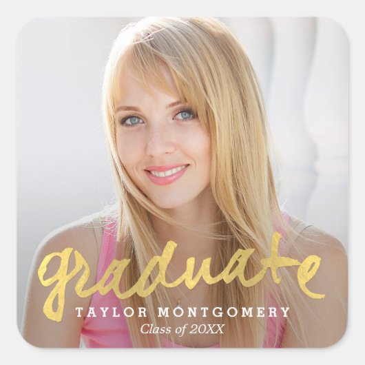 誇らしげにブラシをかけた卒業式のシール スクエアシール (正面)