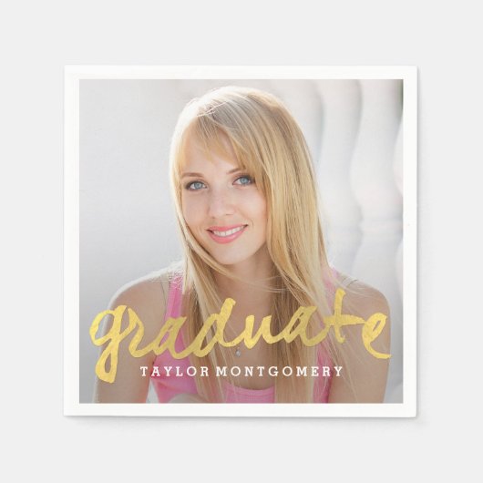 誇らしげにブラシ仕上げ写真卒業ナプキン スタンダードカクテルナプキン (正面)