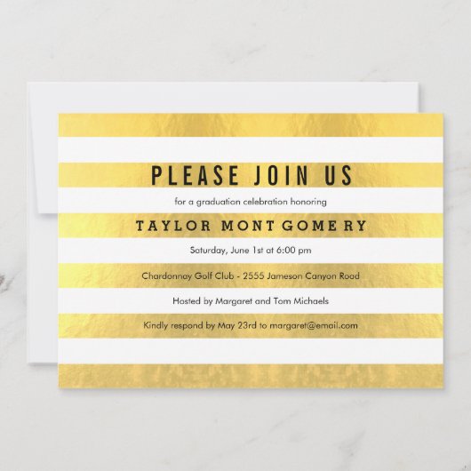 誇らしげにブラシ仕上げ卒業のお知らせ – 金ゴールド 招待状 (裏面)