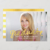 誇らしげにブラシ仕上げ卒業のお知らせ – 金ゴールド 招待状 (正面/裏面)