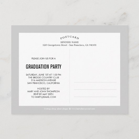 誇らしげにブラシ仕上げ卒業発表/招待状 インビテーションポストカード (裏面)