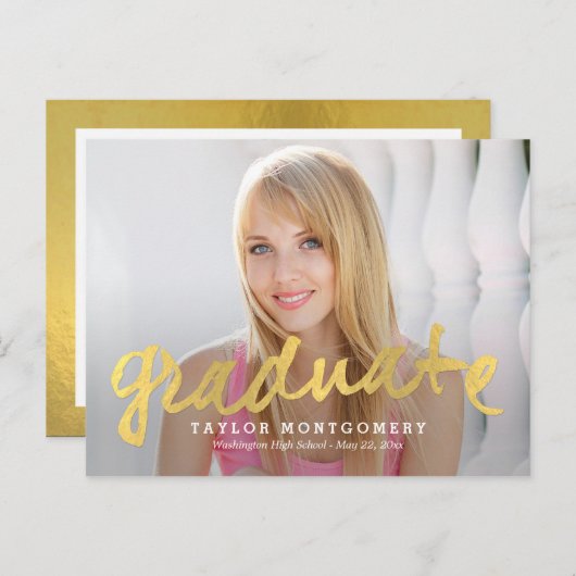 誇らしげにブラシ仕上げ卒業発表/招待状 インビテーションポストカード (正面/裏面)