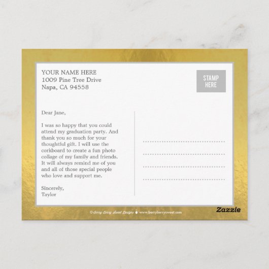 誇らしげにブラシ付き卒業ありがとうポストカード ポストカード (裏面)