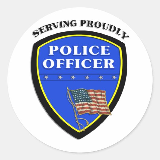 誇らしげに働く警察 ラウンドシール (正面)