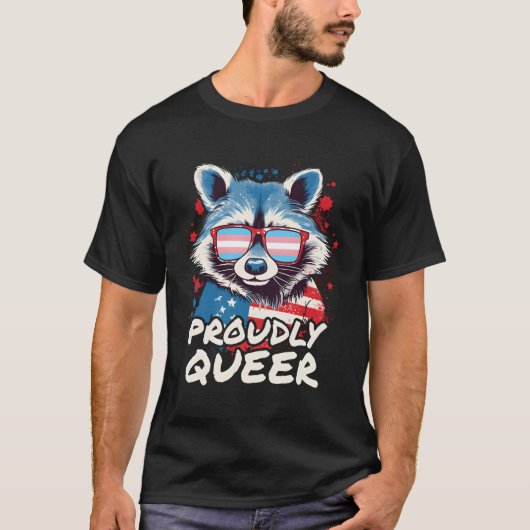 誇らしげに同性愛者ラクーントランスジェンダー国旗のサングラス Tシャツ (正面)