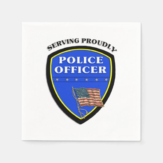 誇らしげに奉仕する警察 スタンダードカクテルナプキン (正面)