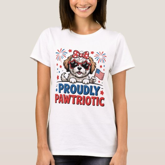 誇らしげに愛犬赤白青かわいい Tシャツ (正面)