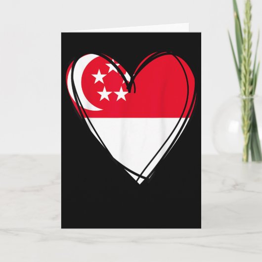 誇りあるシンガレアンの少年少女とおばと父と母とシンガレの旗 カード (正面)