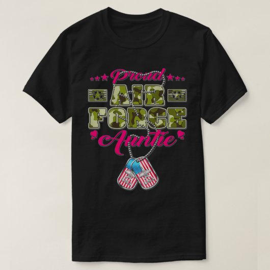 誇りある空軍おばさん カモ アメリカ国旗 ドッグタグ 軍 Tシャツ (デザイン正面)