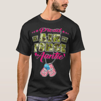 誇りある空軍おばさん カモ アメリカ国旗 ドッグタグ 軍 Tシャツ