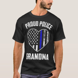 誇りある警察官の祖母 アメリカ国旗 薄い青い線 Tシャツ