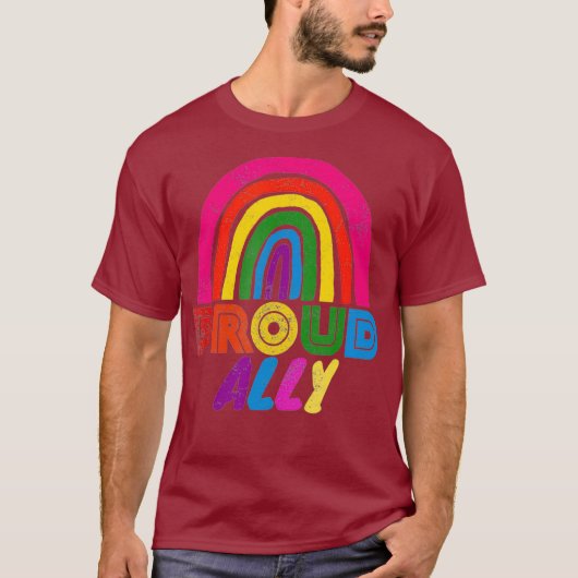 誇りあるLGBTの味方 レインボー ゲイプライド LGBTQプライド Tシャツ (正面)