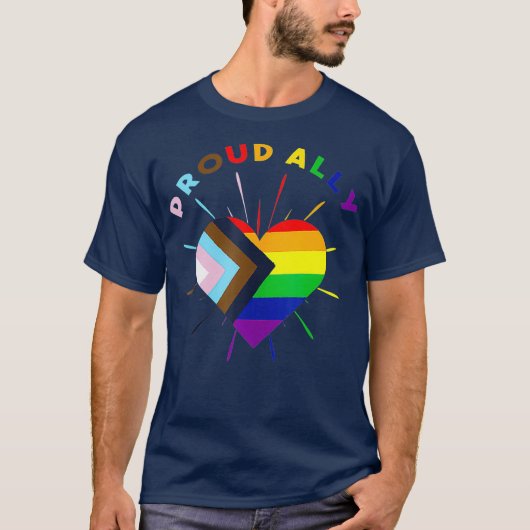 誇りあるLGBTQの味方 プライド フラッグ レインボー Tシャツ (正面)