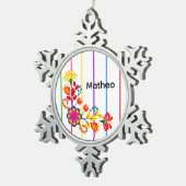 誇りをもってラティーノのベイビーシャワー | 花柄 & ストライプ スノーフレークピューターオーナメント (右)