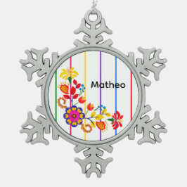 誇りをもってラティーノのベイビーシャワー | 花柄 & ストライプ スノーフレークピューターオーナメント