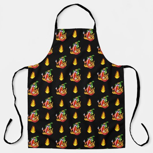 誇りを持ったおもしろいChili On Fire 与え Thumbの消防士 エプロン (正面)