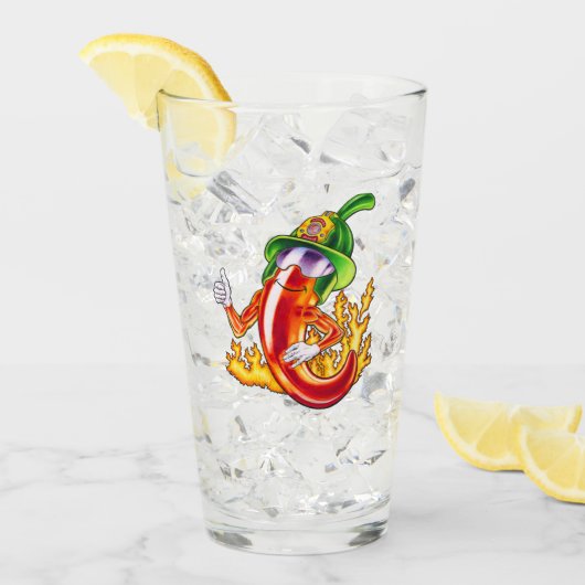 誇りを持ったおもしろいChili On Fire 与え Thumbの消防士 タンブラーグラス (アイス正面)