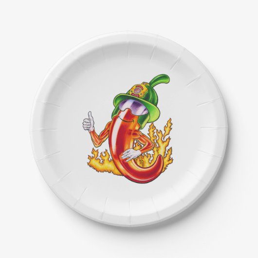 誇りを持ったおもしろいChili On Fire 与え Thumbの消防士 ペーパープレート (正面)