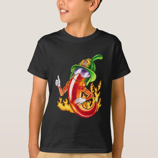 誇りを持ったおもしろいChili On Fire 与え Thumbの消防士 Tシャツ (正面)