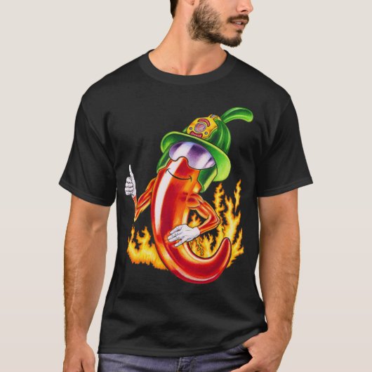 誇りを持ったおもしろいChili On Fire 与え Thumbの消防士 Tシャツ (正面)