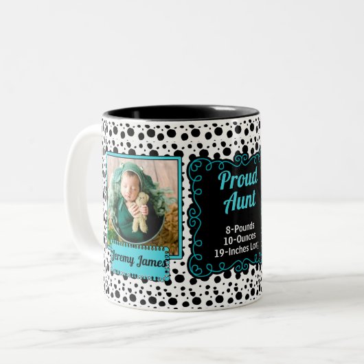 誇りを持ったな叔母さんDalmatian Printの白黒写真 ツートーンマグカップ (正面左)